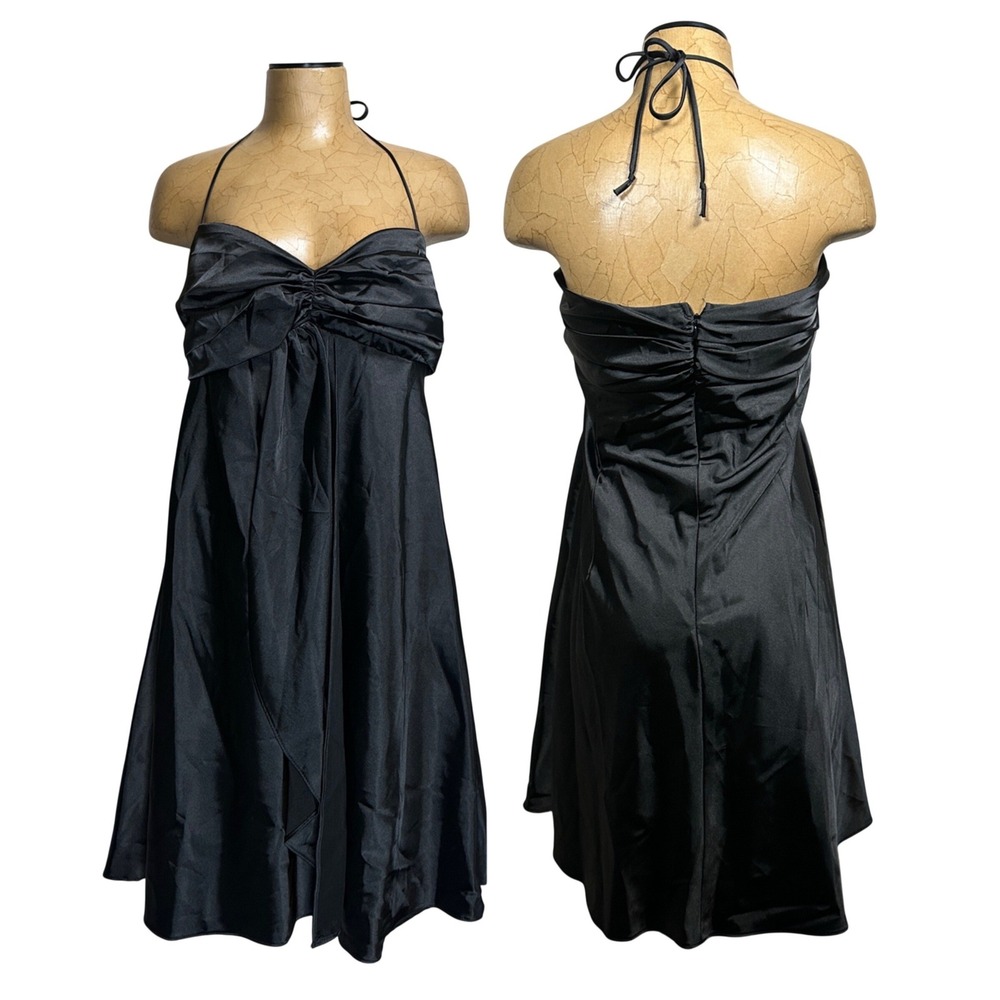Black Satin Halter Neck Ruched Cocktail Dress 3X Wedding Formal Summer Midi
